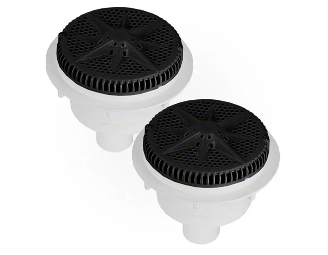 Pentair | 500121 | Black StarGuard 8" Main Drain with Dual 2" Bottom Ports ABS Sump and Cover, 1.5" Slip x 2" Slip, Pack of 2