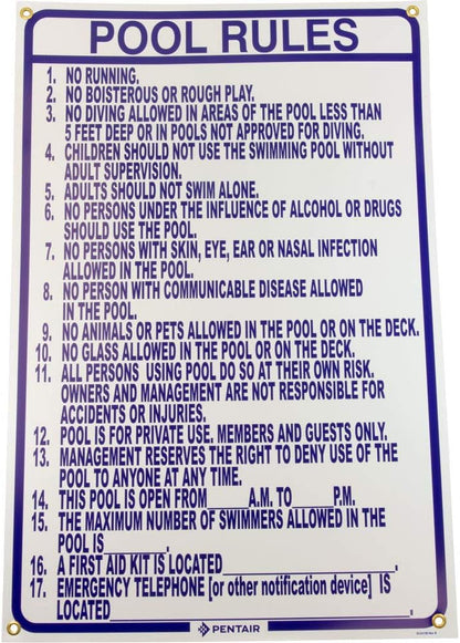 Pentair | R234100 | North Carolina Pool Rules Sign – 24" x 36" Durable Safety Sign for Pools