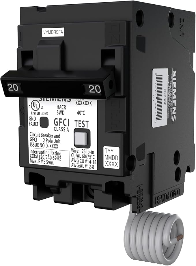 Siemens | Q220GF | 20A 2‑Pole GFCI Breaker – Replaces QF220A | 120/240V, 10 kA