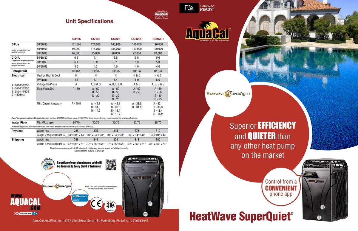 AquaCal SQ225AHDSBPB Heatwave Superquiet Heat Pump brochure