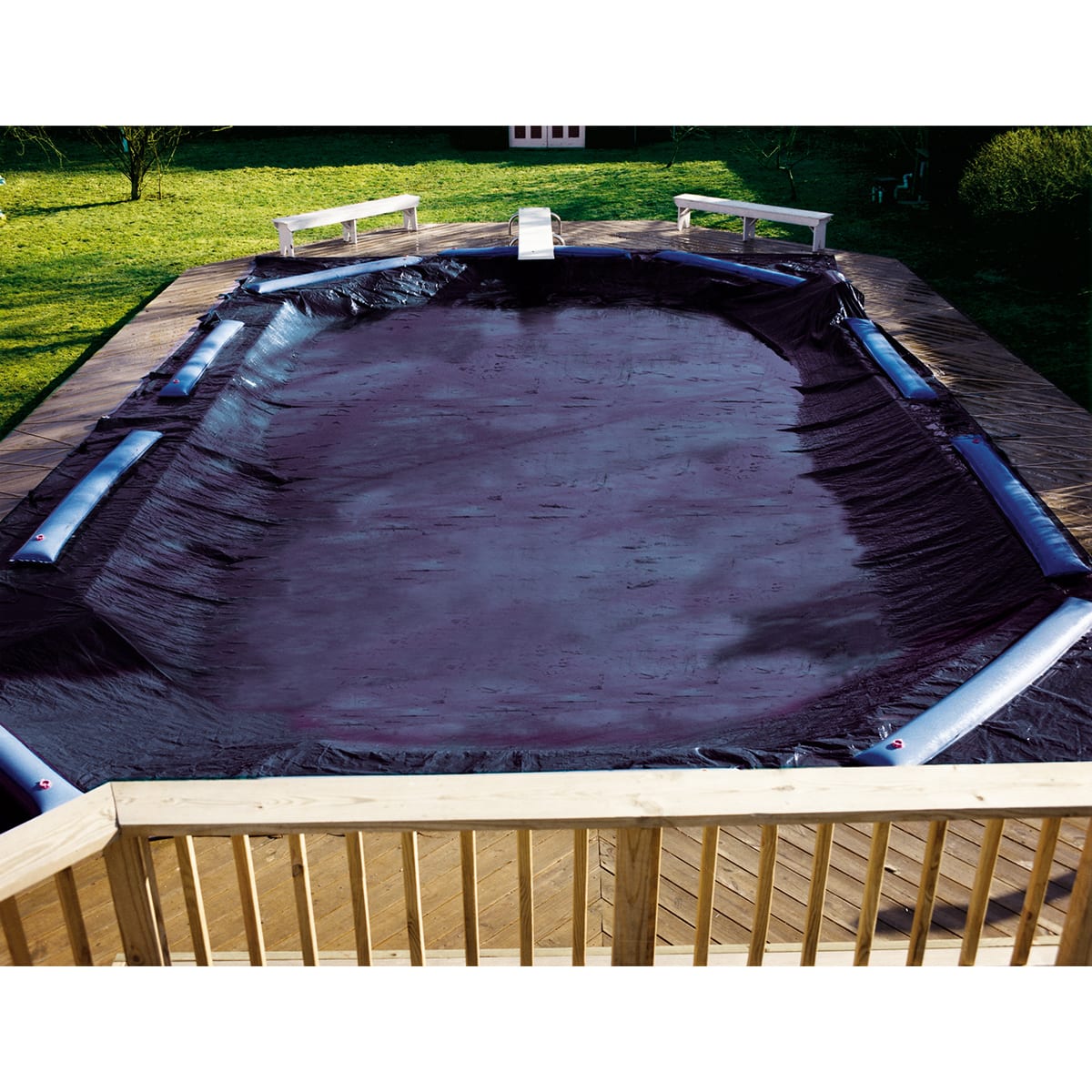 Swimline CO82341R Deluxe 18' x 36' Rectangle I/G Winter Cover, 5' Overlap, Blue